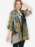 Citron Bohemian Mixed Art in Black Silk Kimono Jackets