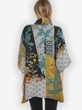Citron Bohemian Mixed Art in Black Silk Kimono Jackets