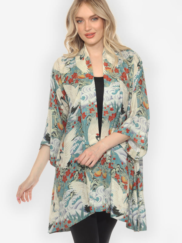 Crane in Jungle Silk Kimono Jacket