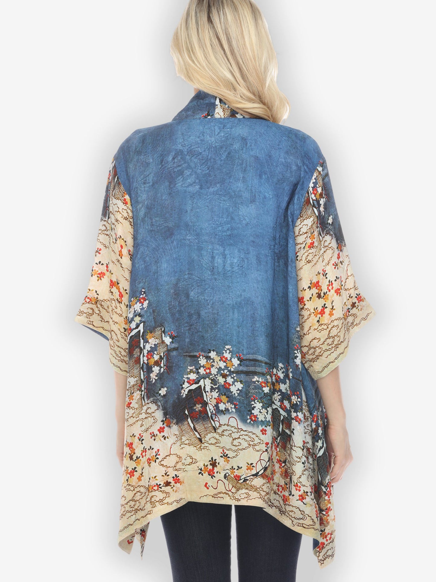 Jackets Edo Art Indigo Silk Blend Kimono Jacket