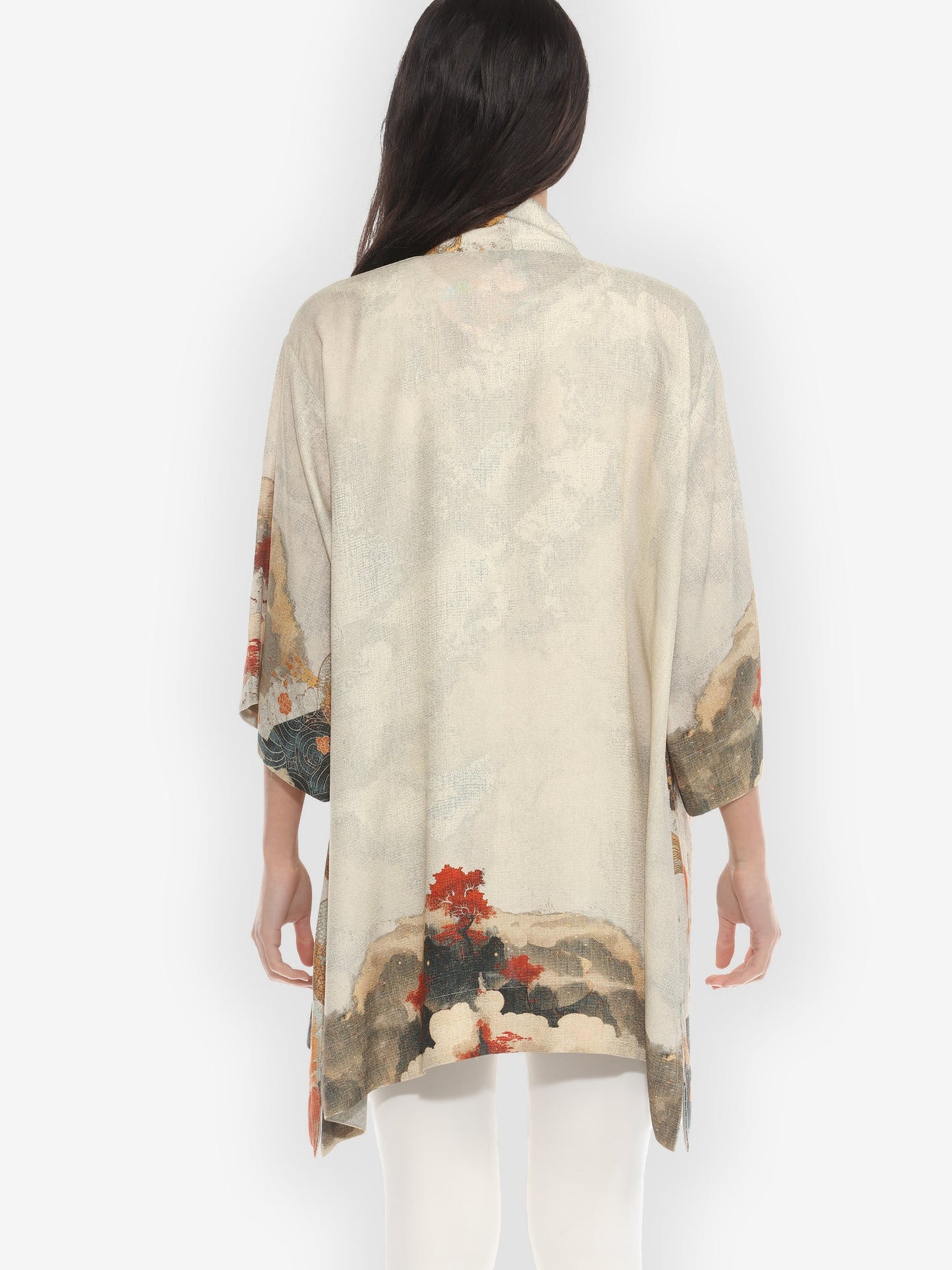 Jackets Noble Koi Fish in Cream Silk Kimono Jacket