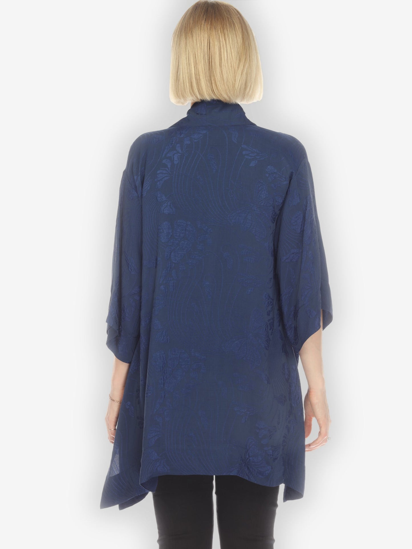 Jackets Solid Navy Silk Kimono Top