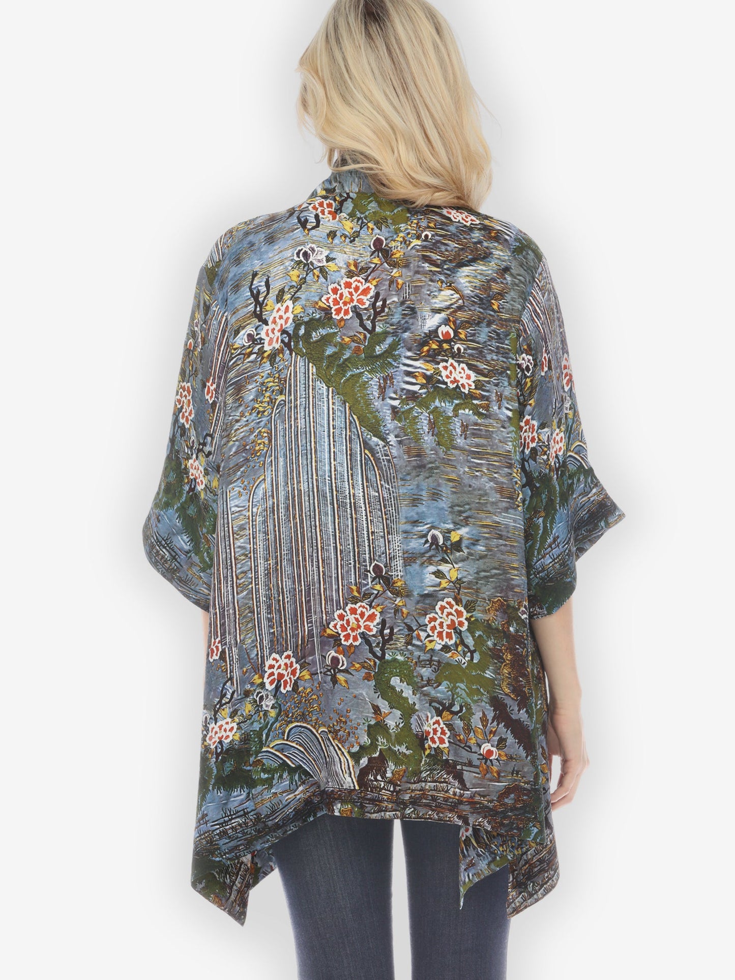 Jackets Waterfall and Flowers Silk Kimono Jacket