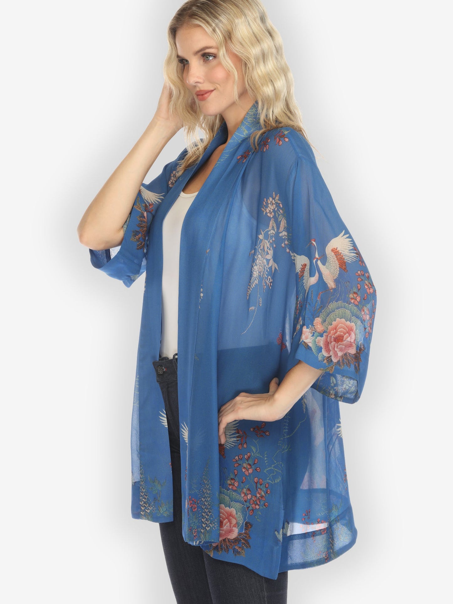 Jackets Wisteria Butterflies Cranes in Blue Kimono Jacket