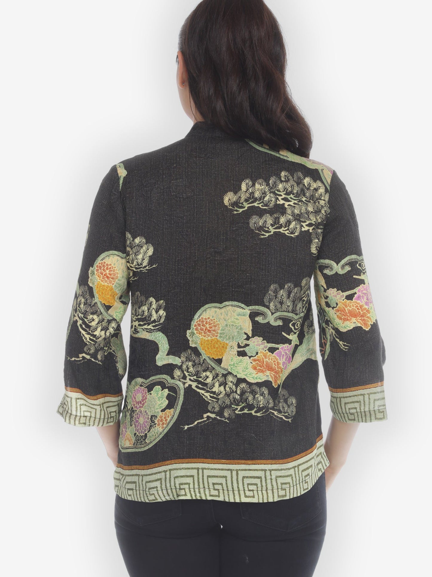 Jackets Antique Silk Crane Citron Style Silk Blouse