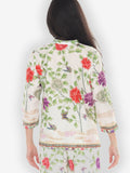Border Floral Butterflies in White Cotton Blouse