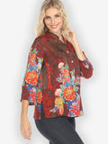 Dragonfly and Chrysanthemum Silk Blend Blouse