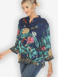Dragonfly Lotus Turquoise Silk Blouse