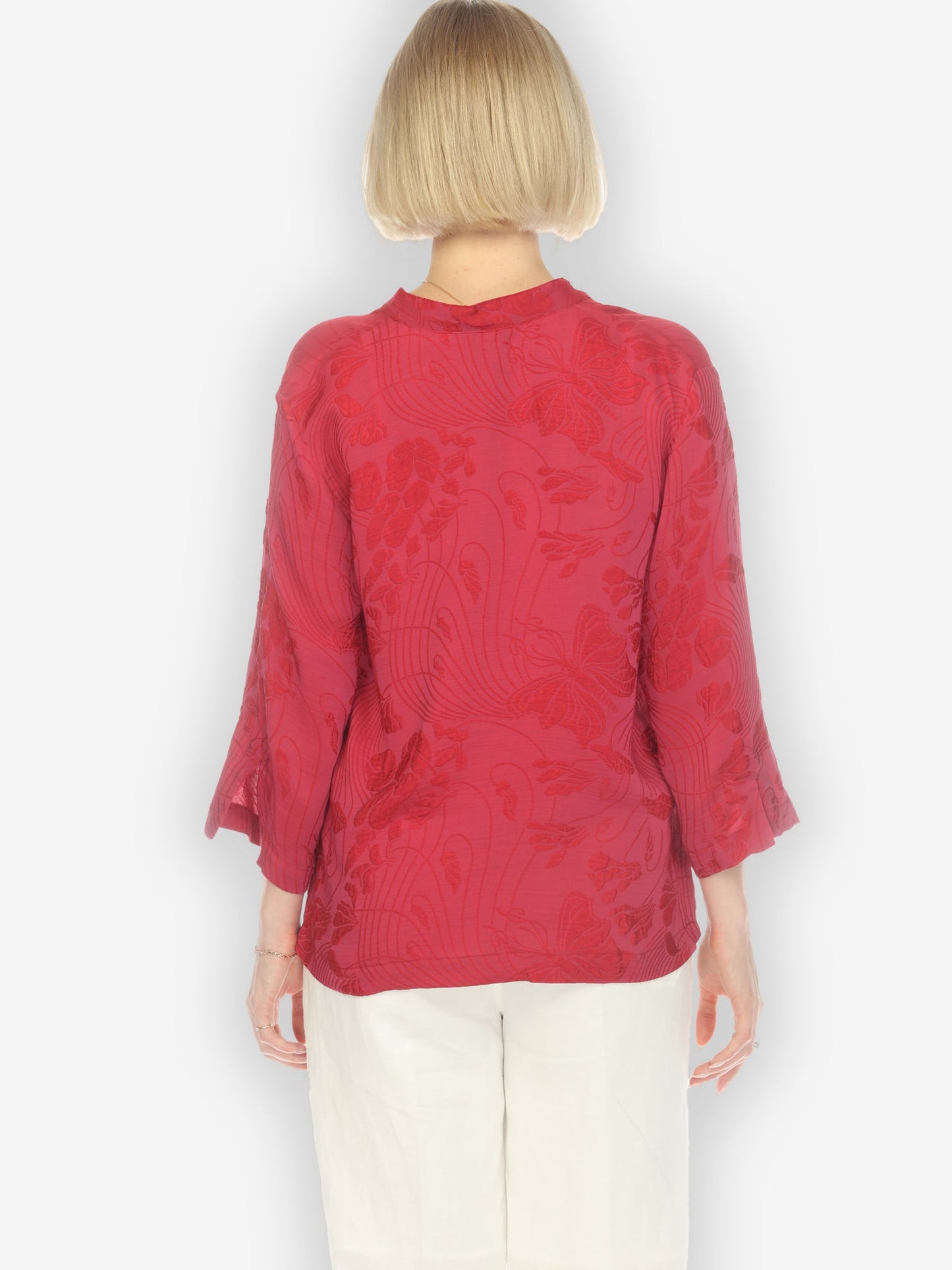 Classic Citron Style Blouse Solid Pinkish-Red Silk Blouse