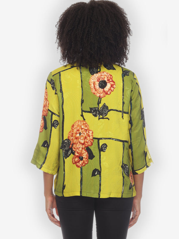 Flower on Lemon Silk Blouse