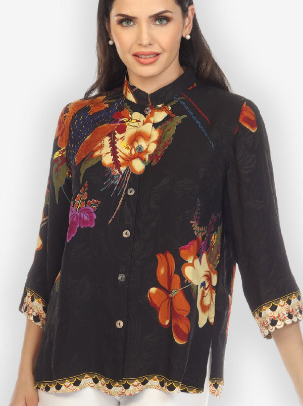Phoenix on Flowers Silk Blend Blouse