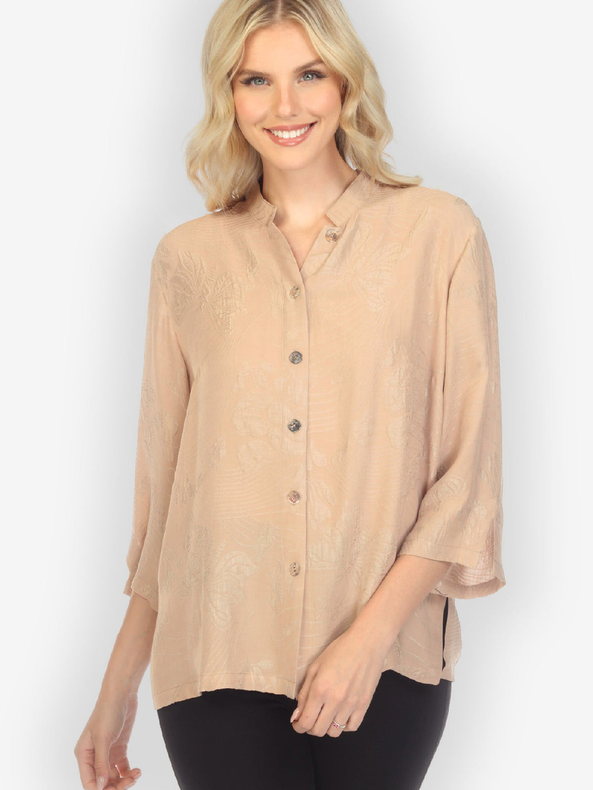 Classic Citron Style Blouse Solid Caramel Silk Blouse