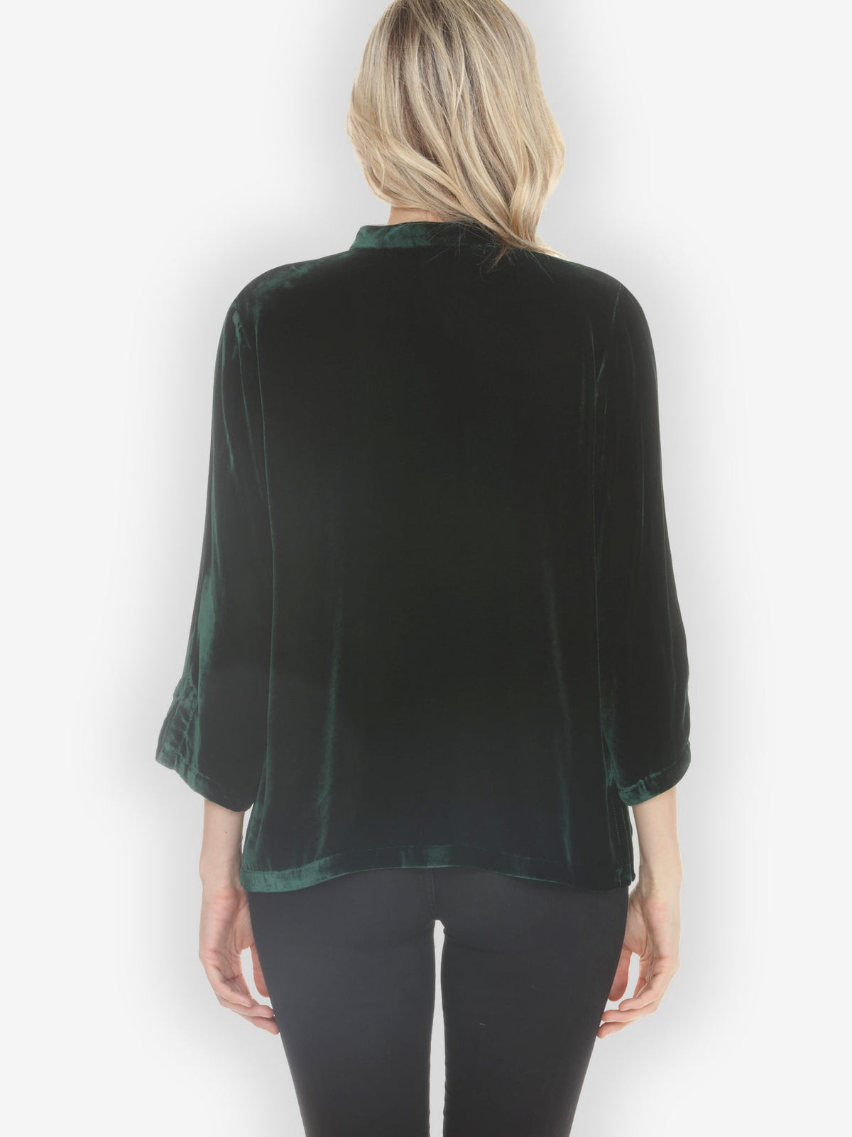 Citron Classic Blouse Solid Velvet Dark Forest Green Blouse