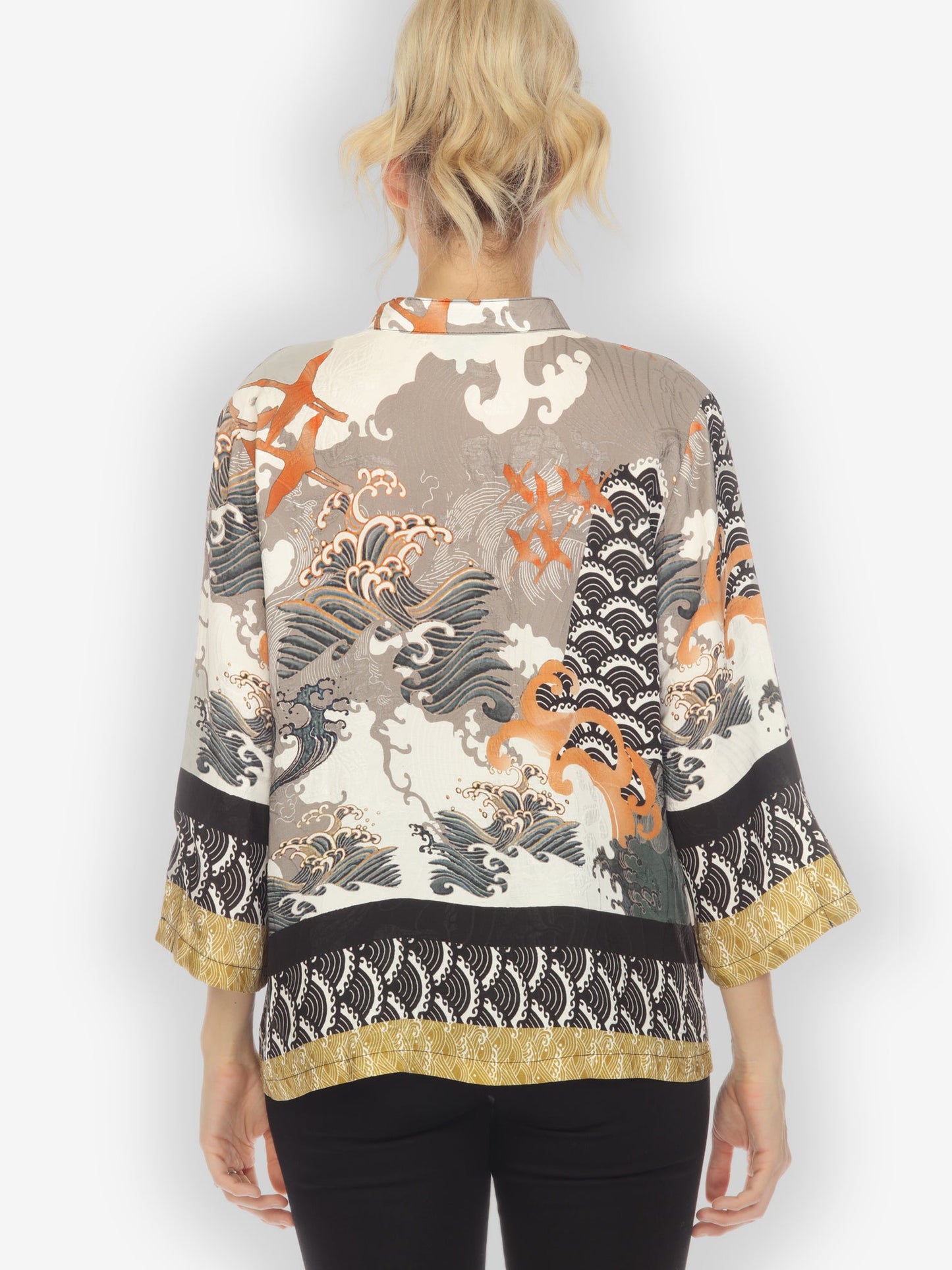 Classic Citron Style Blouse Waves and Cranes Silk Blouse