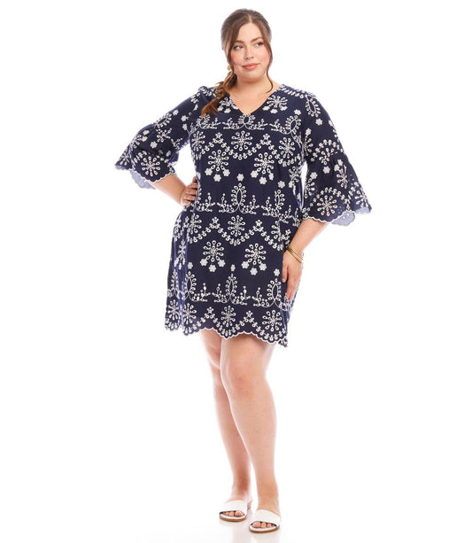 dress Plus Size Flare Sleeve Embroidered Dress