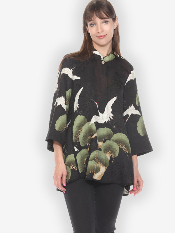 Cranes Over Forest Tummy Tuck Shirt