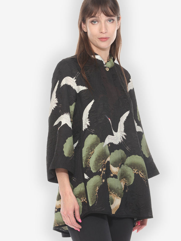 Cranes Over Forest Tummy Tuck Shirt