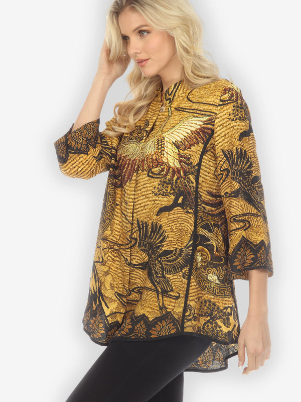 Elegant Crane Design Tummy Tuck Shirt