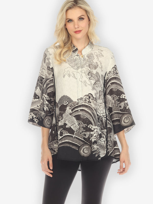 Koi Black White Tummy Tuck Shirt