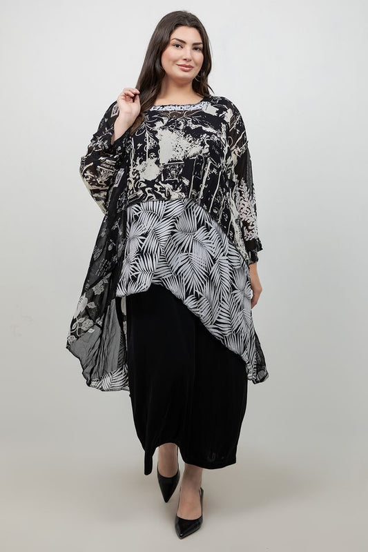 Black and White Tropics Whisper Top