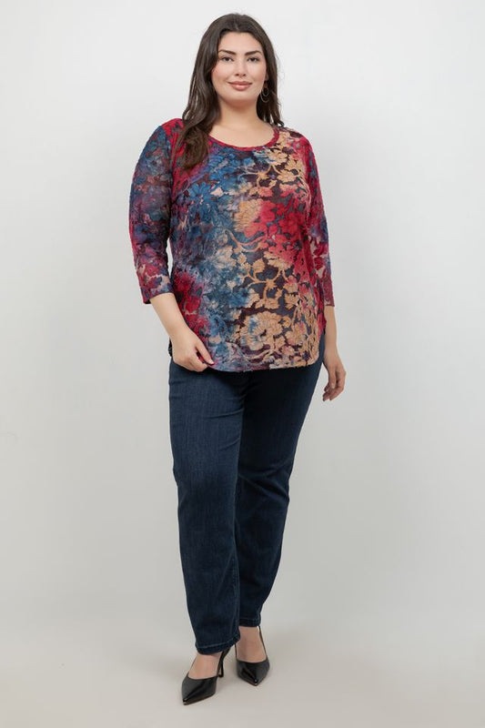 Tops Karen Kane 3/4 Sleeve Burnout Tunic