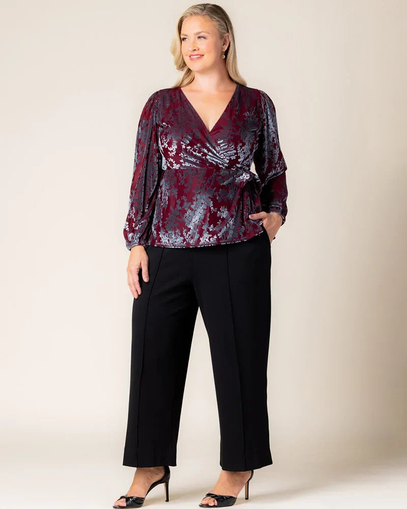 Tops Loretta Long Sleeve Velvet Wrap Top