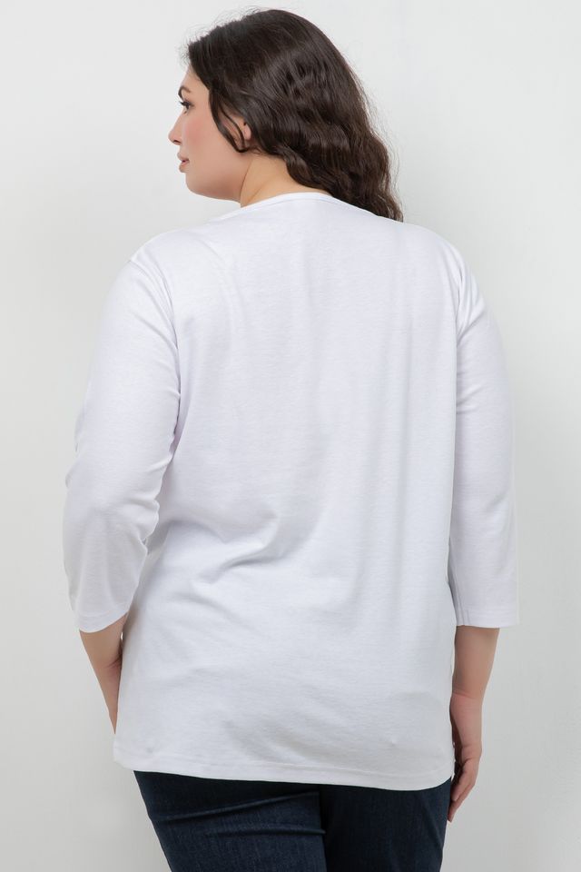 Tops White Cotton 3/4 Sleeve Tee