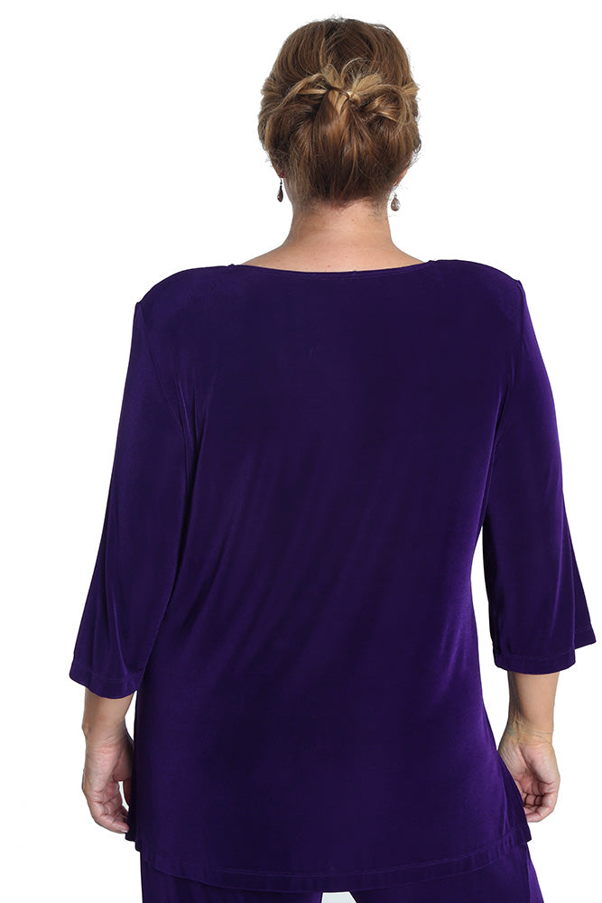 Tops Vikki Vi Classic Royal Purple V-Neck 3/4 Sleeve Tunic