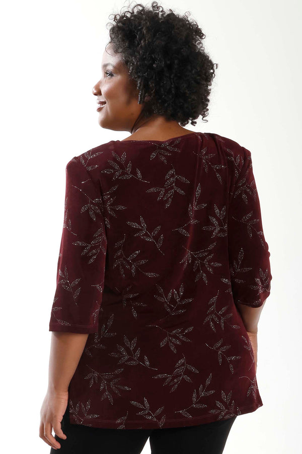 Vikki Vi Classic Shiraz Sparkle V-Neck 3/4 Sleeve Tunic