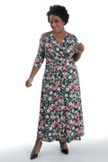 Vikki Vi Jersey Modern Floral Faux Wrap Maxi Dress
