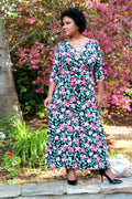 Vikki Vi Jersey Modern Floral Faux Wrap Maxi Dress