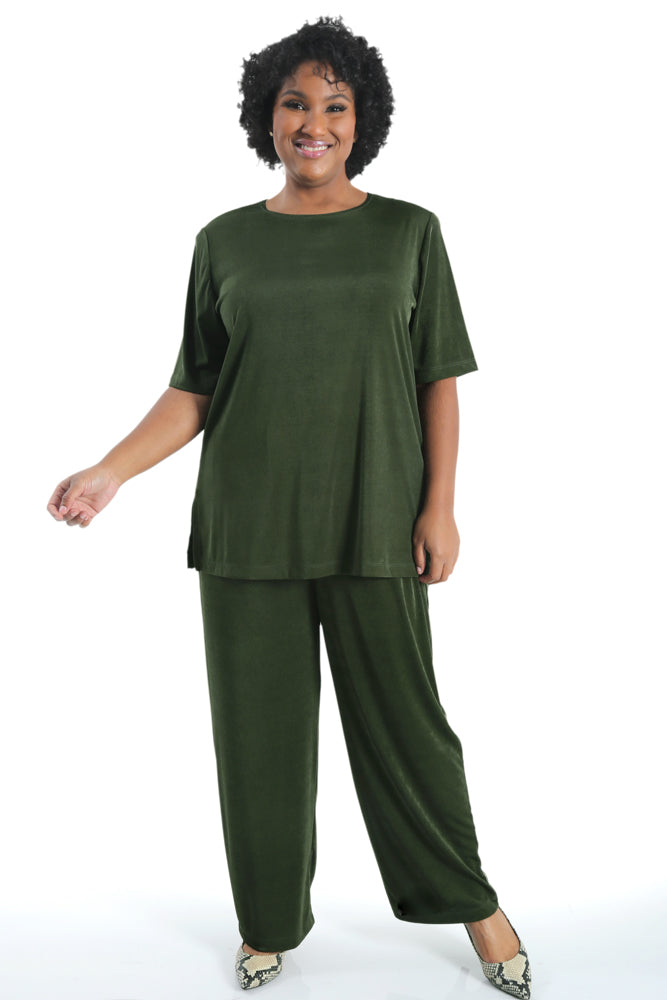 Tops Vikki Vi Silky Classic Olive Short Sleeve Tunic