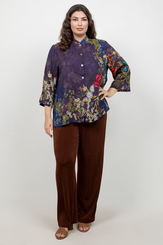 Peony and Blooming Cherry Silk Blouse