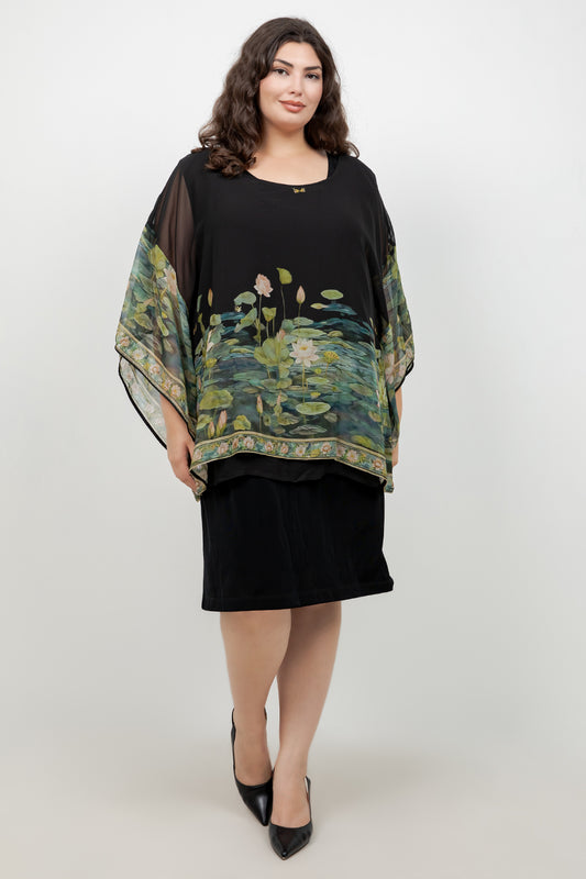 Peaceful Lotus Pond Double Layer Silk Top