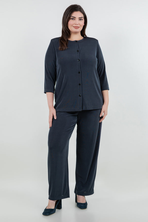 Vikki Vi Classic Graphite 3/4 Sleeve Cardigan