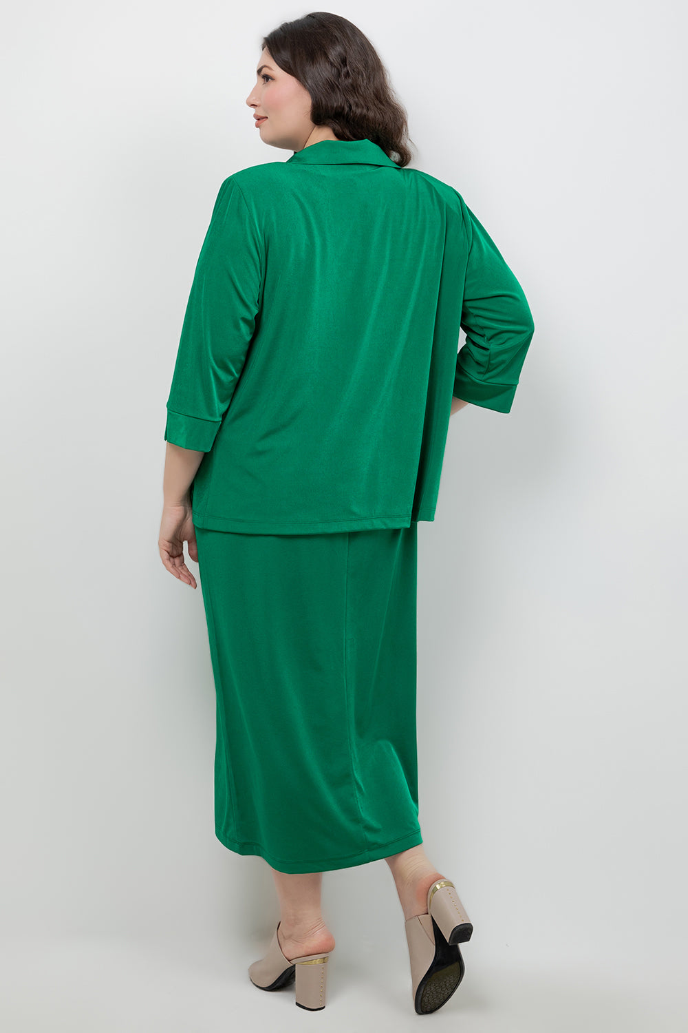 Jackets Vikki Vi Silky Classic Emerald Tab Collar Jacket