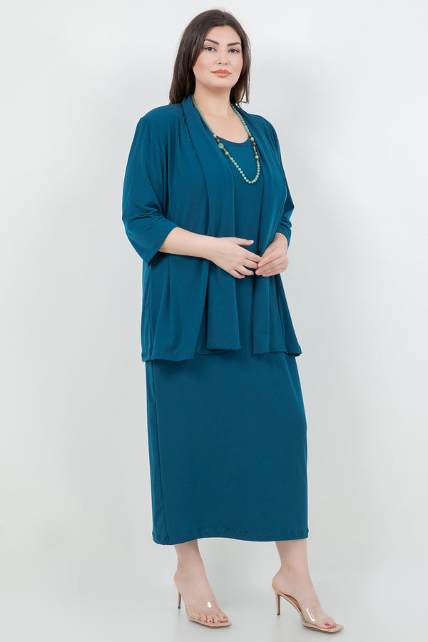 Vikki Vi Jersey Deep Teal 3/4 Sleeve Kimono Jacket