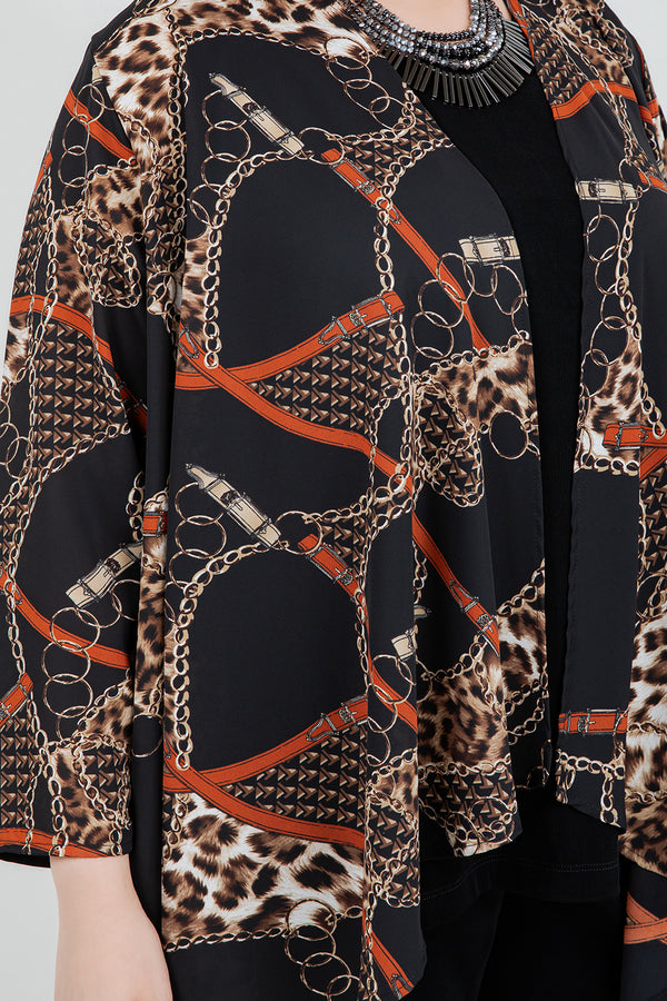 Jackets Vikki Vi Black Chain Leopard Swing Cardigan