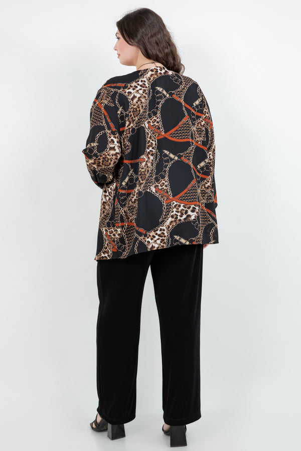 Jackets Vikki Vi Black Chain Leopard Swing Cardigan