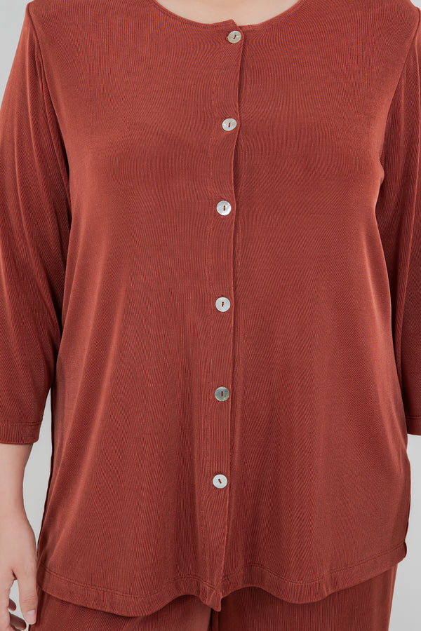 Vikki Vi Classic Cinnamon 3/4 Sleeve Cardigan