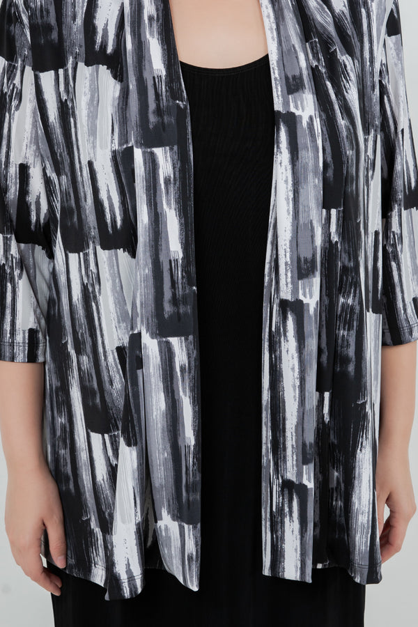 Vikki Vi Jersey Brushstroke 3/4 Sleeve Kimono Jacket
