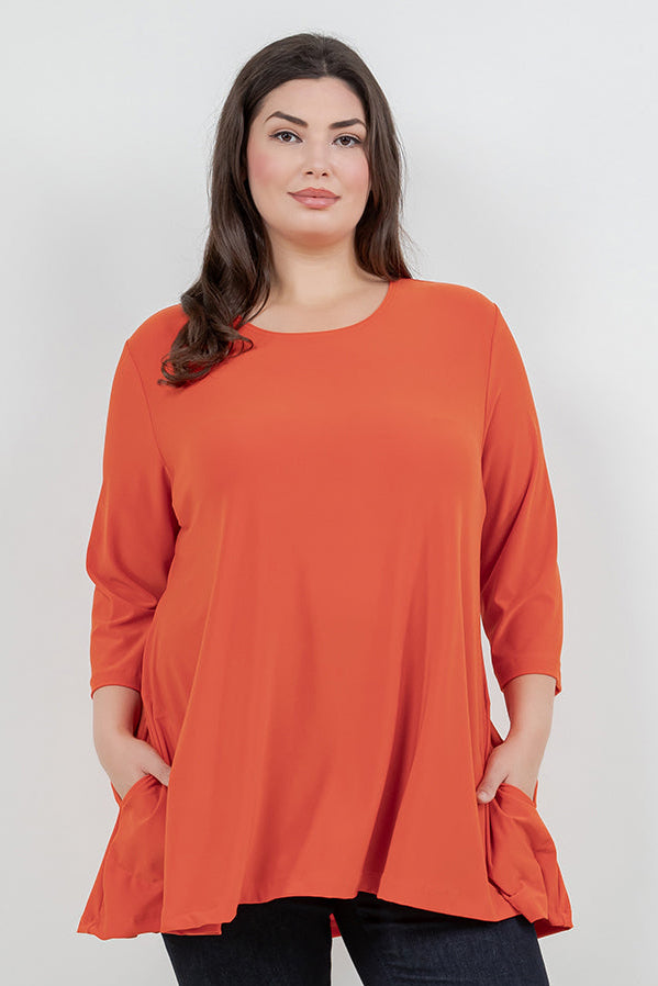 Tops Vikki Vi Jersey Persimmon 2 Pocket Swing Tunic