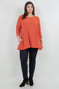 Tops Vikki Vi Jersey Persimmon 2 Pocket Swing Tunic