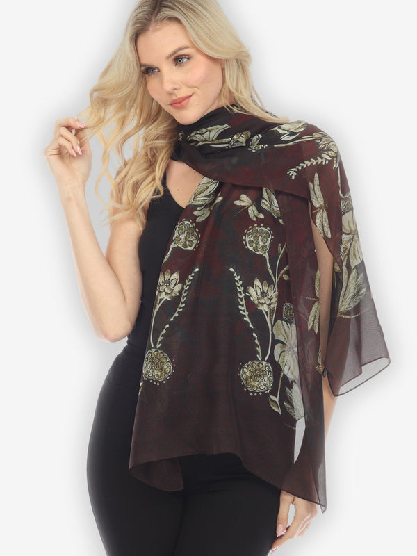 Big Lotus Dragonfly Silk Scarf