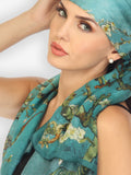 Cherry Blossom Turquoise Silk Scarf