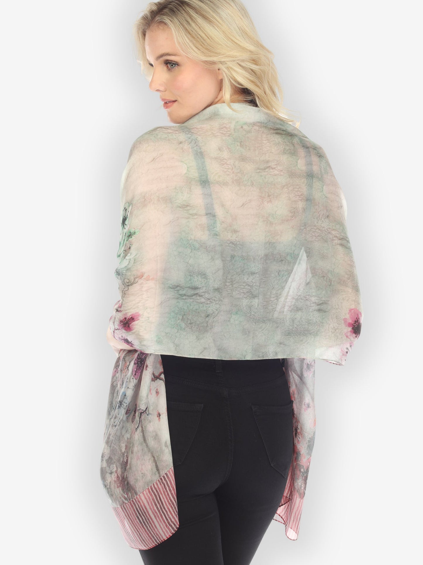 Scarf Joy Bloom Border in Red Silk Scarf