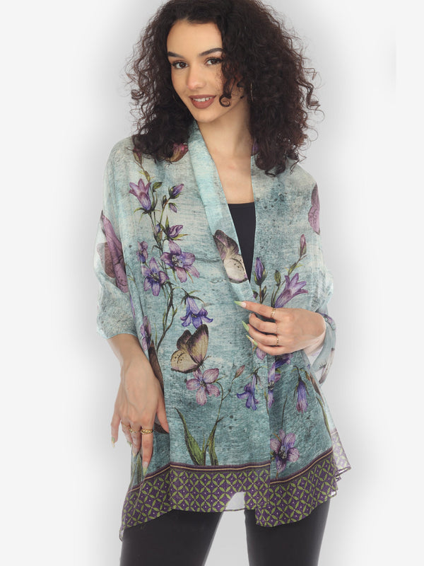 Butterfly Flower Texture Silk Scarf
