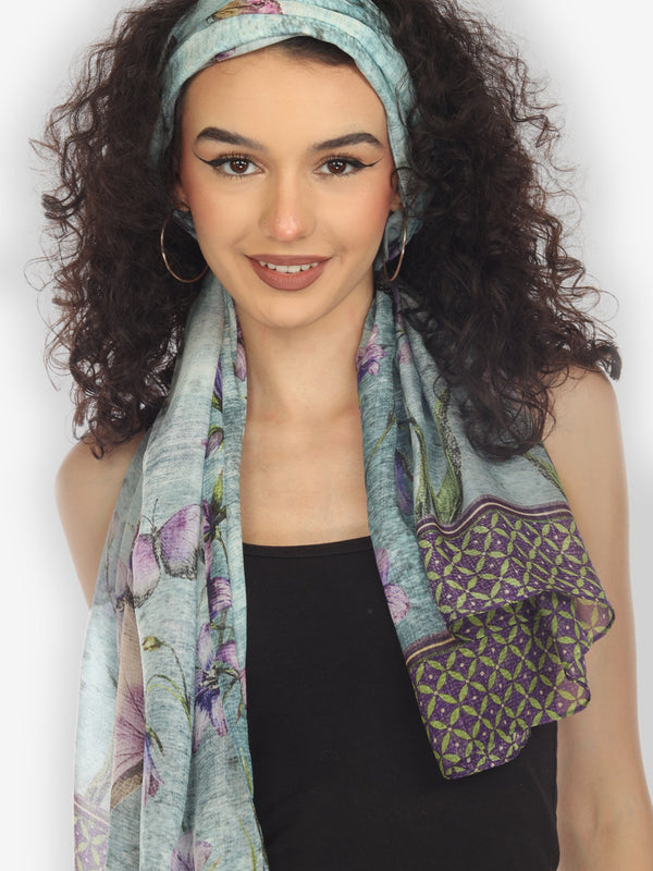 Butterfly Flower Texture Silk Scarf