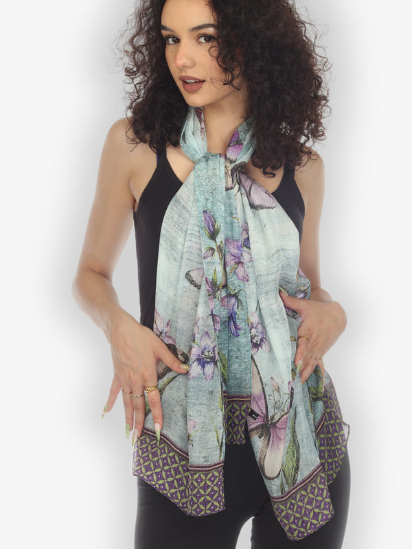 Butterfly Flower Texture Silk Scarf