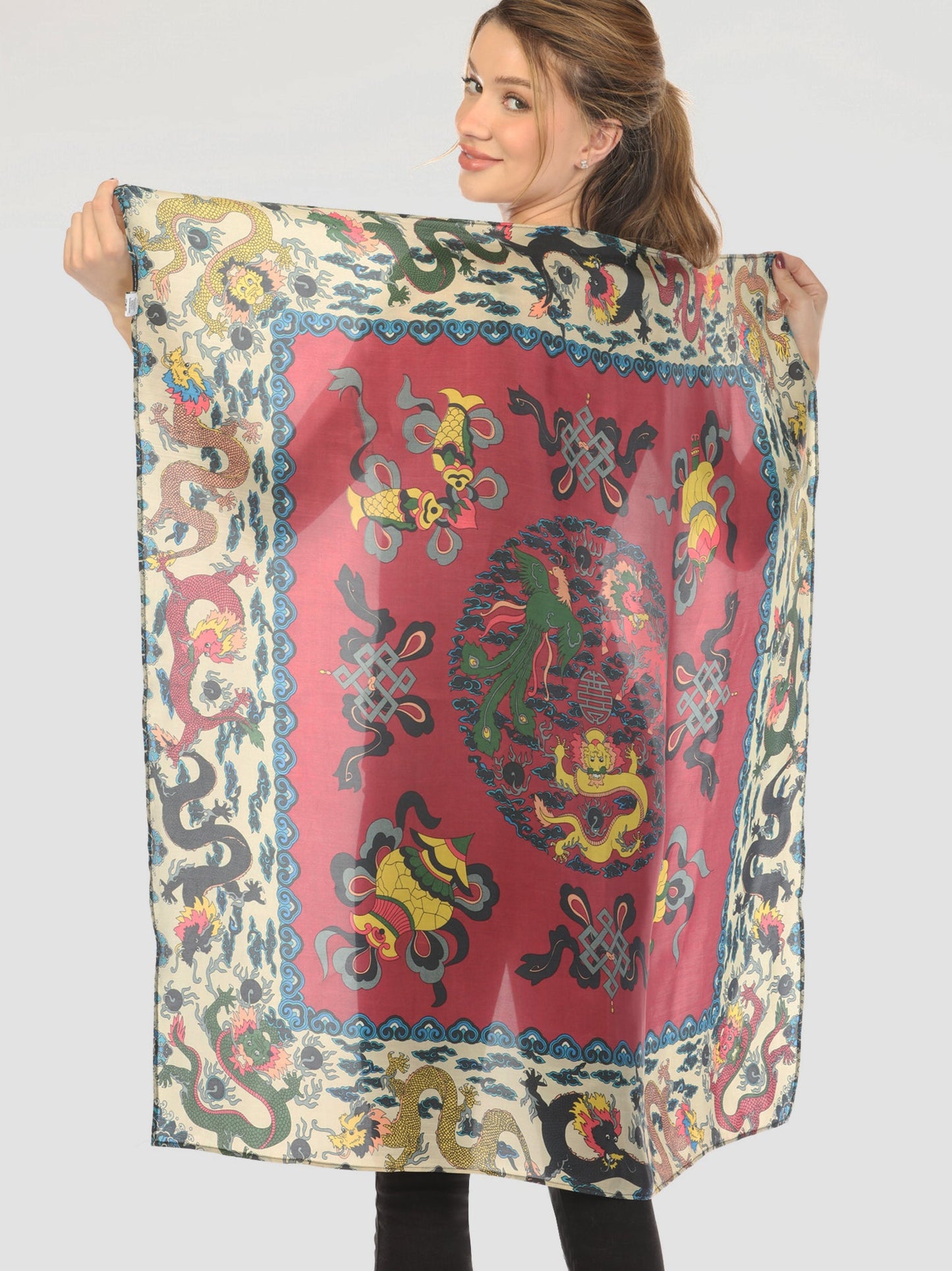 Scarf Dragon Border Silk Scarf